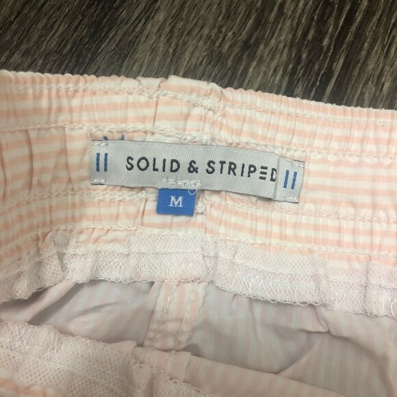 Solid and Striped Men's Pink and White Striped Swimming Trunks Sz M - Picture 3 of 4